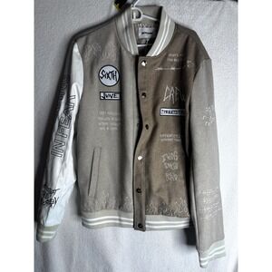 Sixth June Paris Mens Varsity Jacket Beige Brown Streetwear Embroidered large